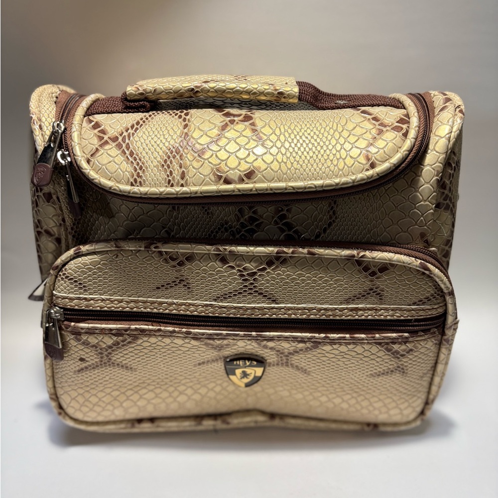 Heys | Luxe Midsize Faux Snakeskin Vanity Case Makeup Toiletries Bag - Cream